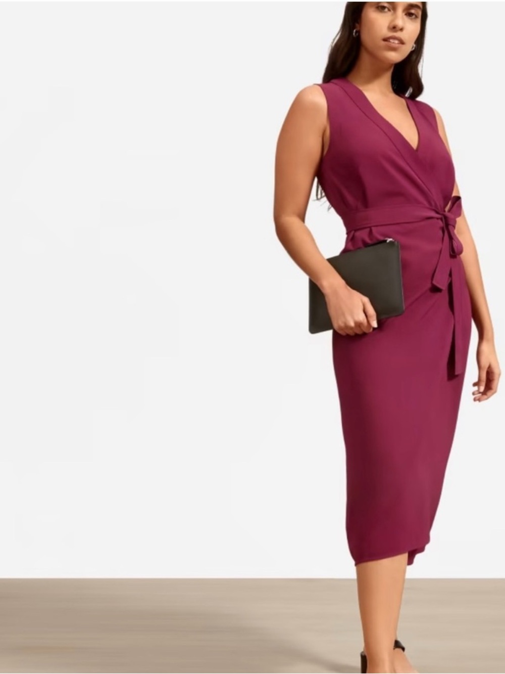 Everlane The Japanese GoWeave Sleeveless Wrap Dress, Berry
